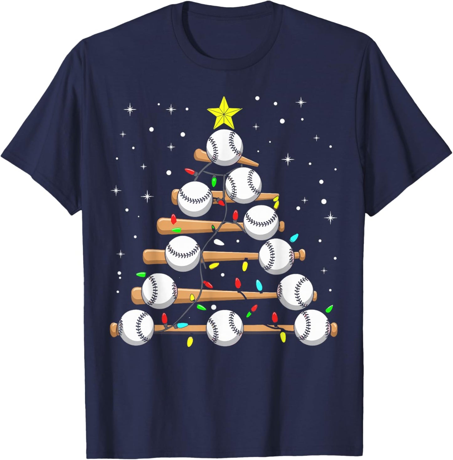 Funny Baseball Player Xmas Baseball Christmas Tree T-Shirt - T-Shirt | Navy