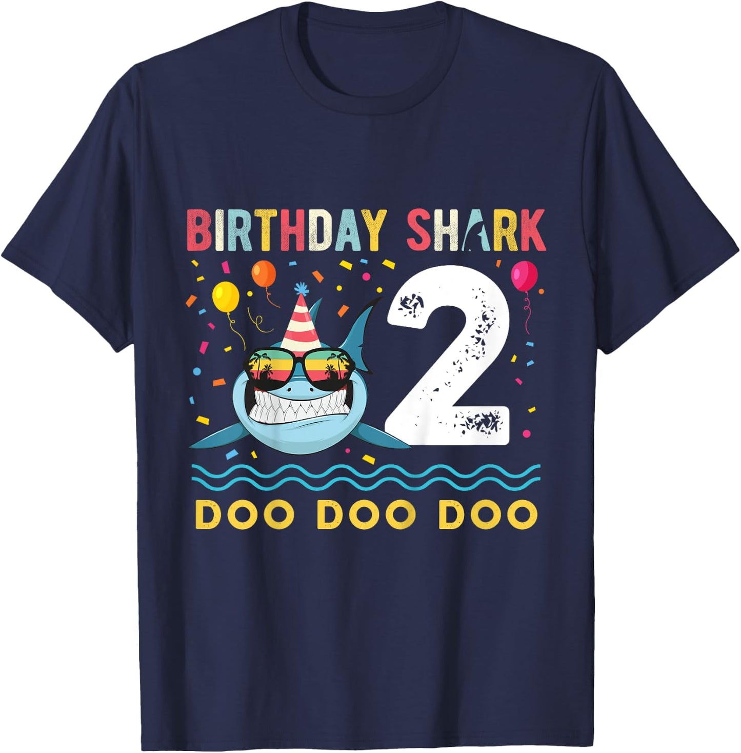 2 Year Old Birthday Boy Girl Shark Boys and Girls T-Shirt - T-Shirt | Navy