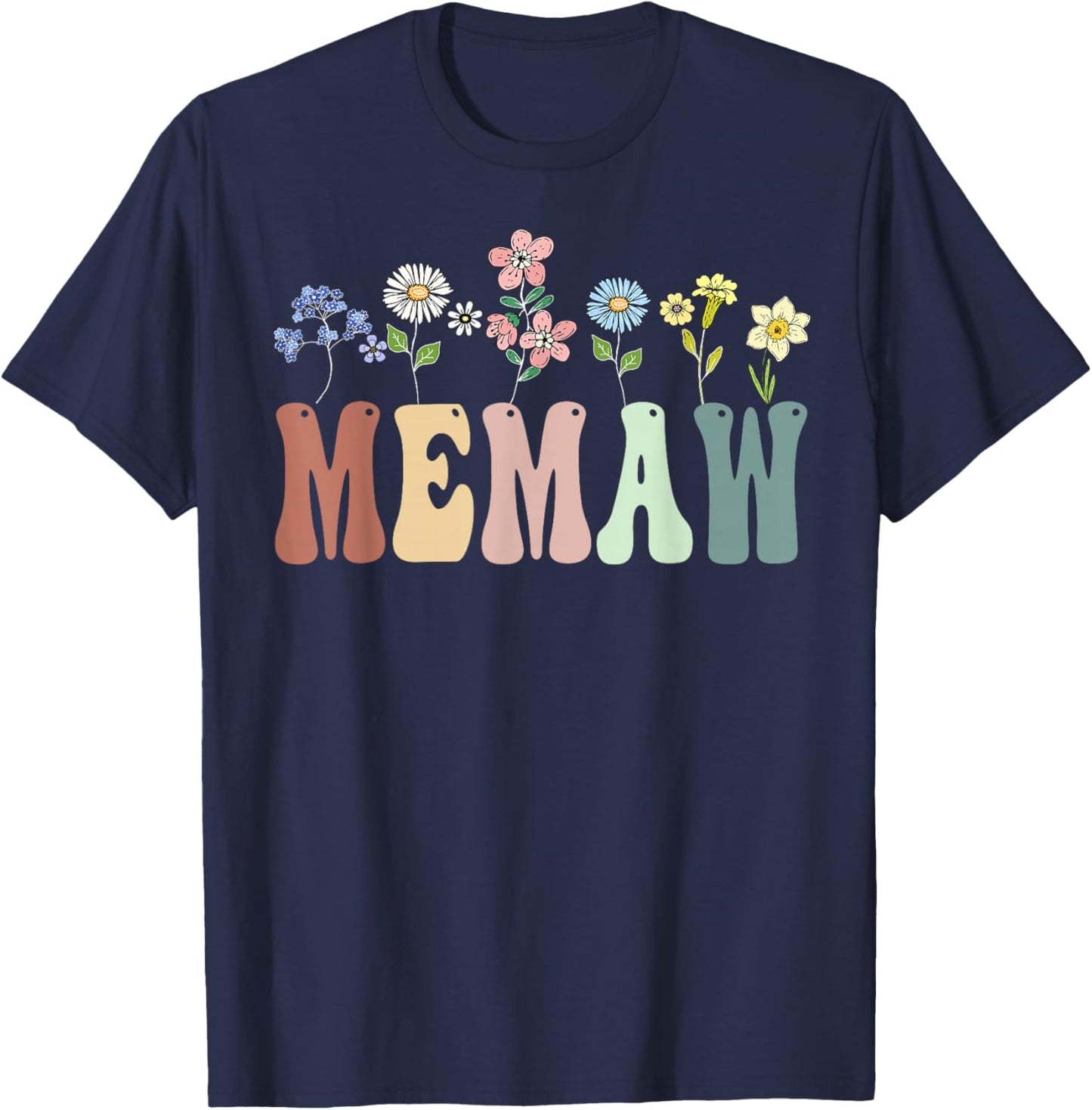 Memaw Gifts Women Wildflower Floral Design Memaw T-Shirt - T-Shirt | Navy