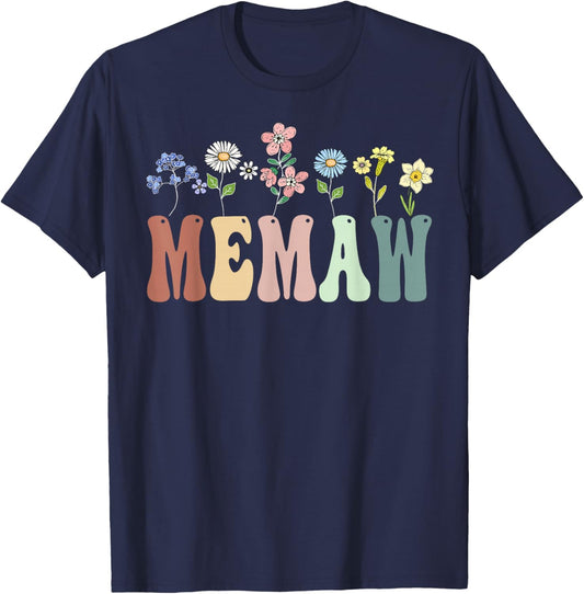 Memaw Gifts Women Wildflower Floral Design Memaw T-Shirt - T-Shirt | Navy