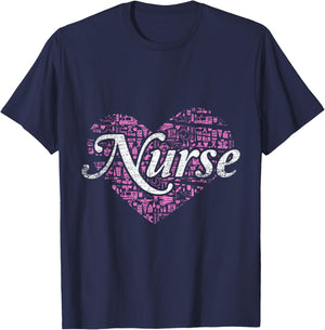 Nurse Heart Love Nursing T-Shirt - T-Shirt | Navy