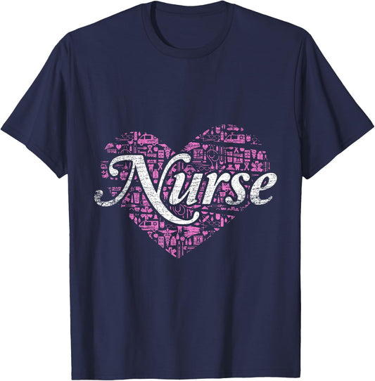 Nurse Heart Love Nursing T-Shirt - T-Shirt | Navy