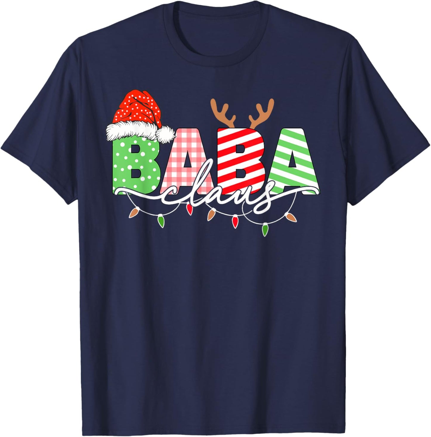 Baba Claus Christmas Lights Santa Hat Family Matching T-Shirt - T-Shirt | Navy