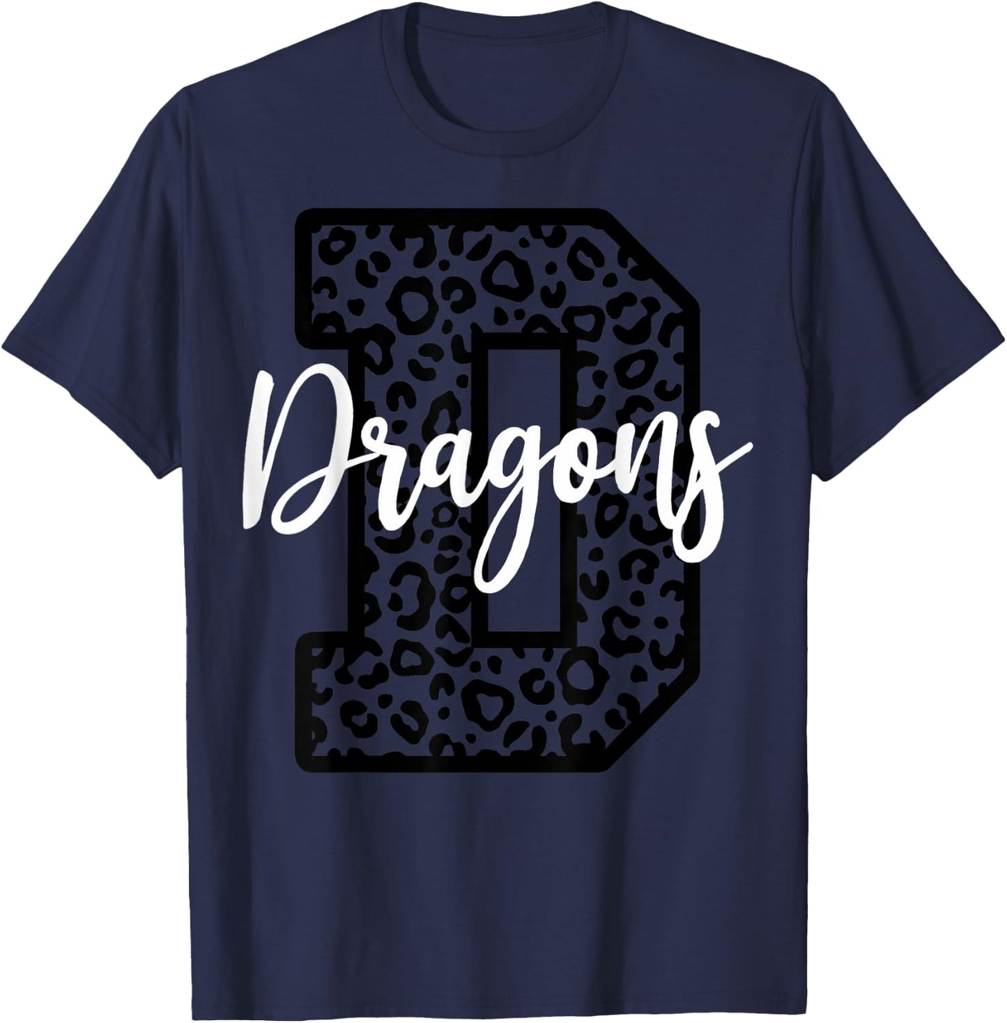 Dragons School Spirit Leopard Cheer Fan Sport Game Day T-Shirt - T-Shirt | Navy