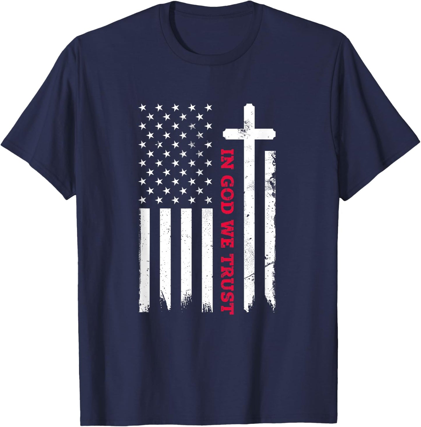 In God We Trust with Patriotic Vintage American Flag T-Shirt - T-Shirt | Navy