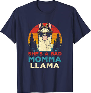 Bad Momma Llama Retro Alpaca Mothers Day Mom Mama Women T-Shirt - T-Shirt | Navy