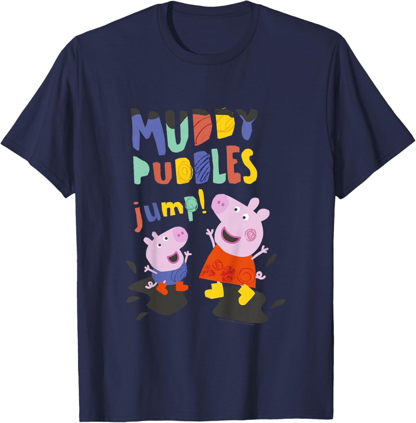 Peppa Pig Muddy Puddles Jump! Peppa & George Having Fun T-Shirt - T-Shirt | Navy