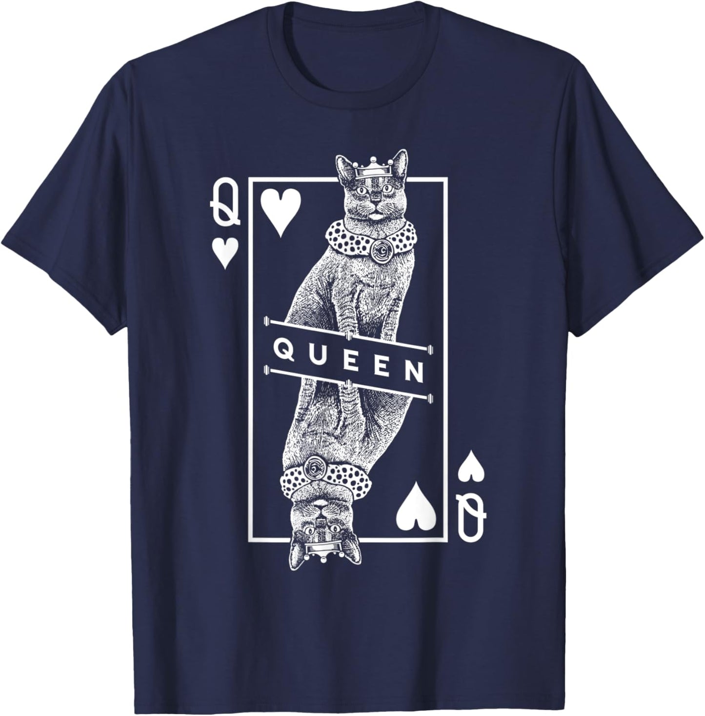 Russian Blue Cat Lover Queen Of Hearts Funny Pop Art T-Shirt - T-Shirt | Navy