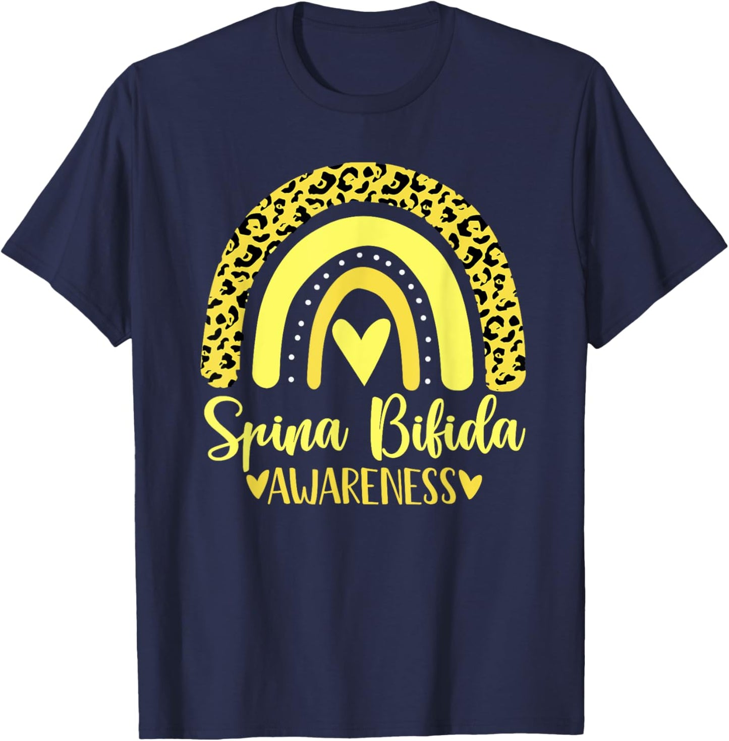 Spina Bifida Awareness Rainbow Yellow Ribbon Support T-Shirt - T-Shirt | Navy