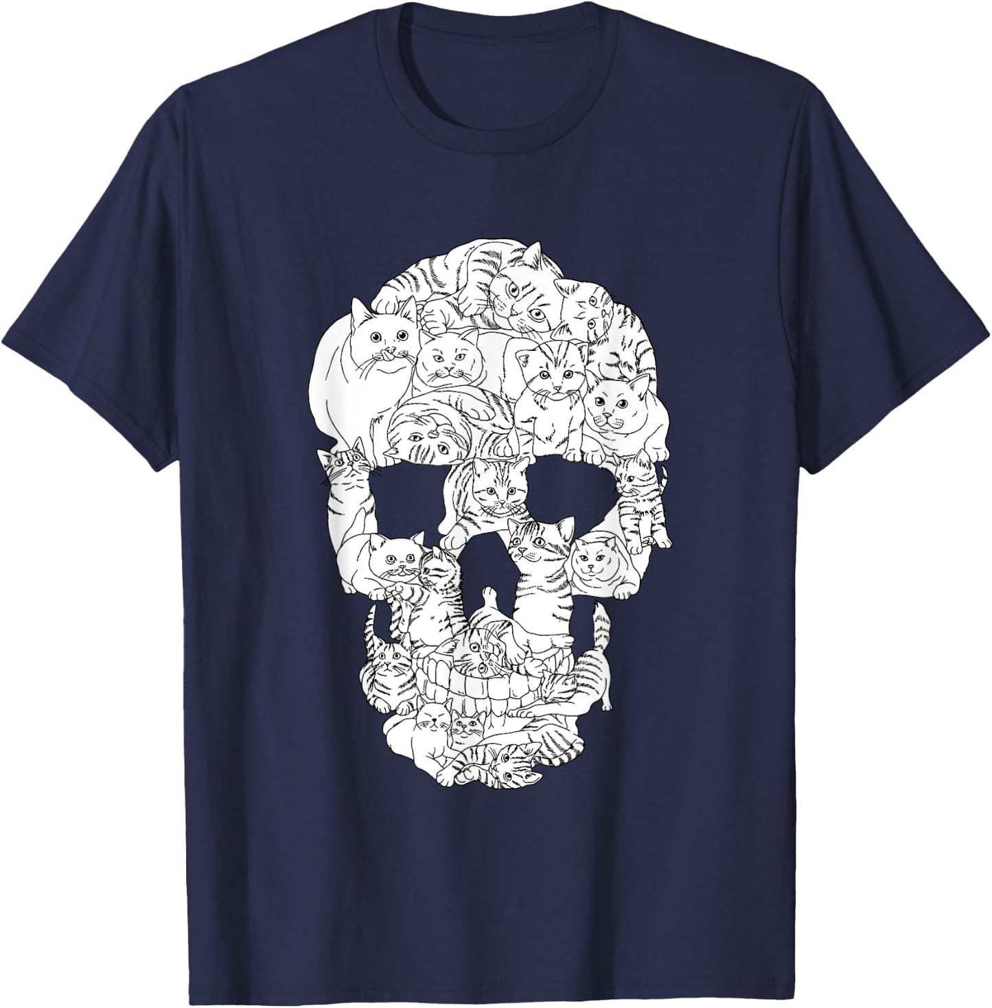 Cat Skull Kitty Skeleton Halloween Emo Goth Punk Girl Teens T-Shirt - T-Shirt | Navy