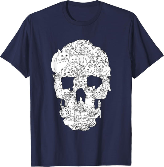 Cat Skull Kitty Skeleton Halloween Emo Goth Punk Girl Teens T-Shirt - T-Shirt | Navy