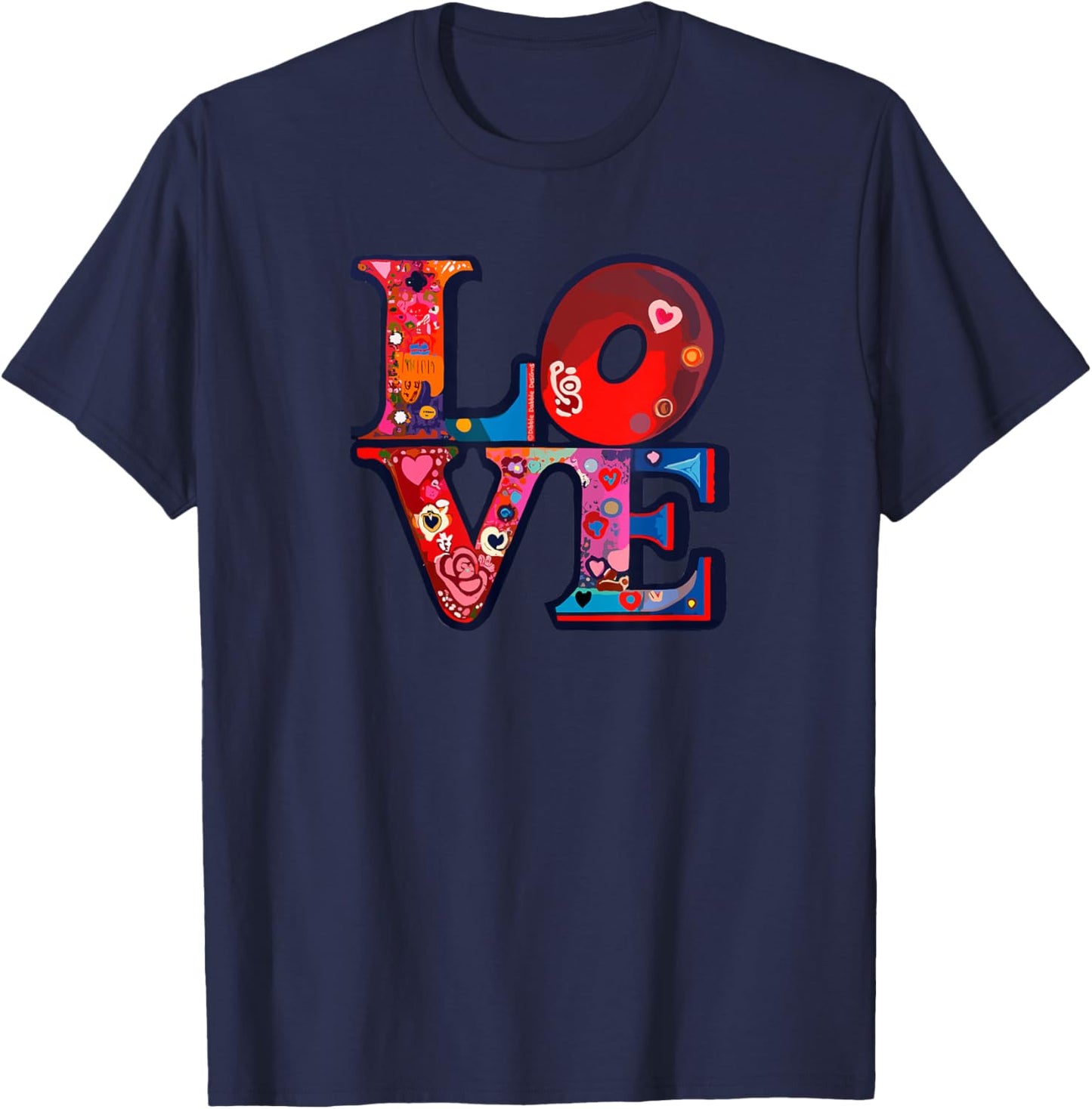 Retro Hippie Style 60s 70s Artistic Stacked Letters LOVE T-Shirt - T-Shirt | Navy