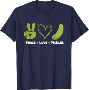 Peace Love Pickles - Dill Pickle Lover Pickling Cucumber T-Shirt - T-Shirt | Navy