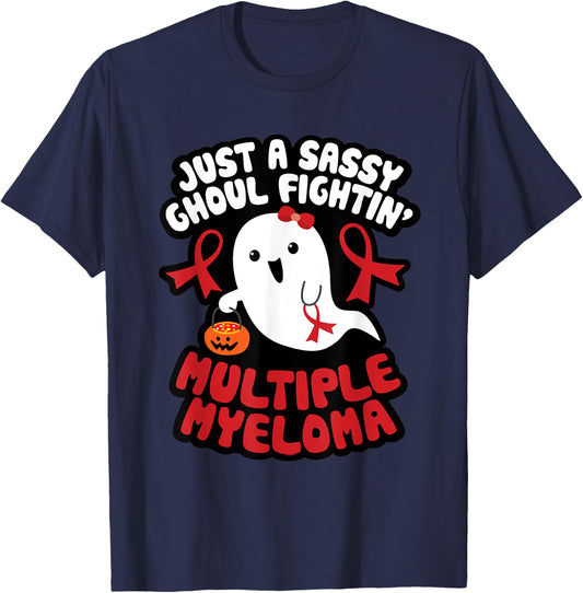 Sassy Ghoul Fighting Multiple Myeloma Halloween Cute Ghost T-Shirt - T-Shirt | Navy