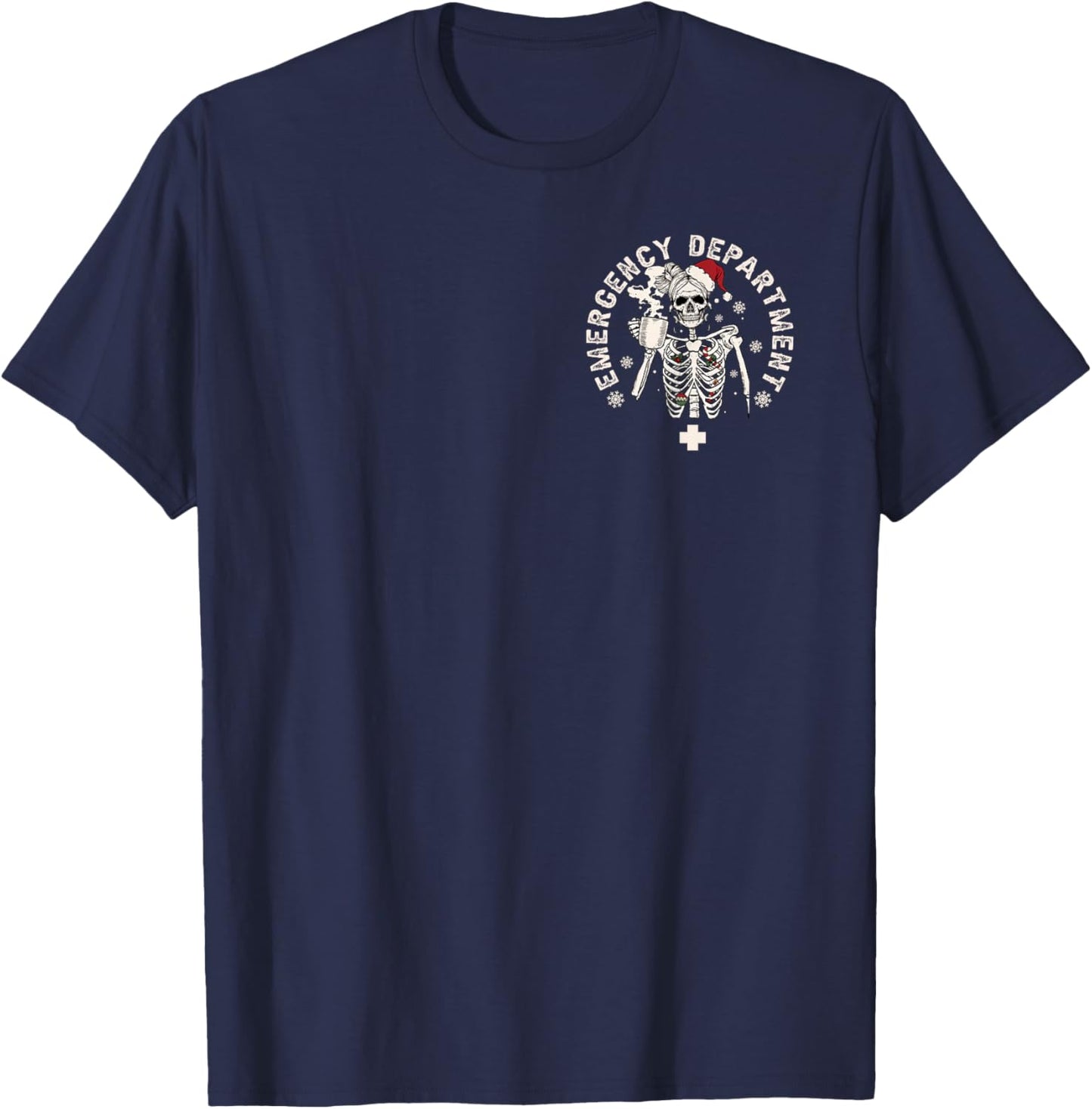 Emergency Department Christmas Skeleton With Coffee T-Shirt - T-Shirt | Navy