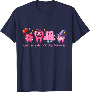 Dental Breast Cancer Awareness Tooth Dental Pink Ribbon T-Shirt - T-Shirt | Navy
