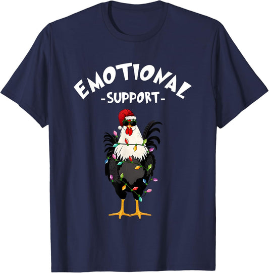 Chicken Emotional Support Cock Funny Christmas T-Shirt - T-Shirt | Navy