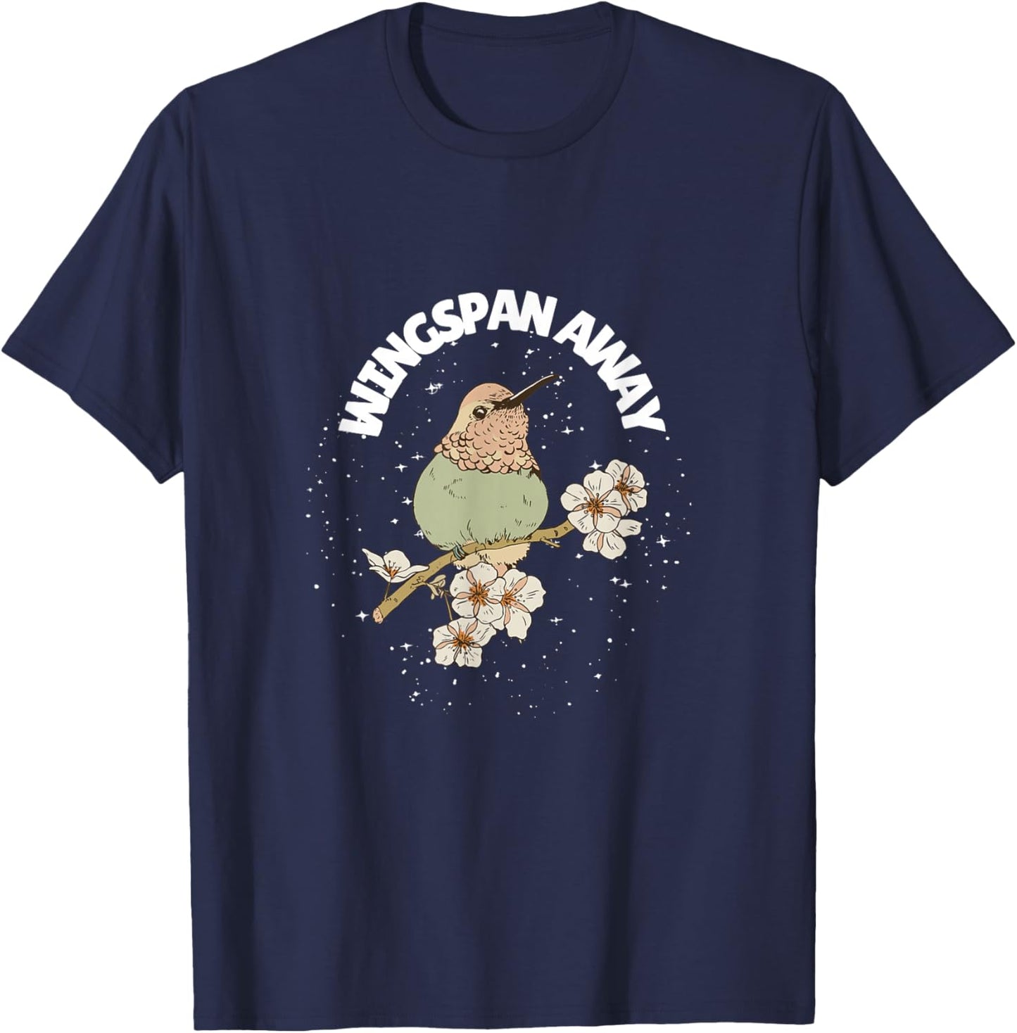 Wingspan Away Bird Lover Nature Retro Floral Style T-Shirt - T-Shirt | Navy