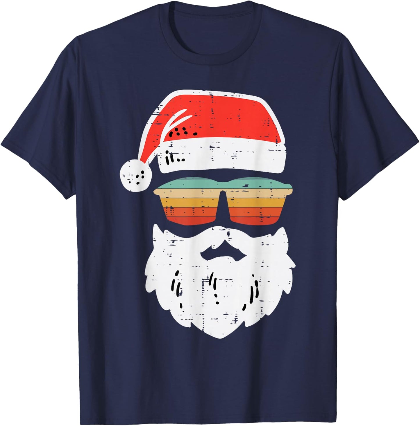 Santa Face Retro Sunglasses Christmas Xmas Men Women Kids T-Shirt - T-Shirt | Navy