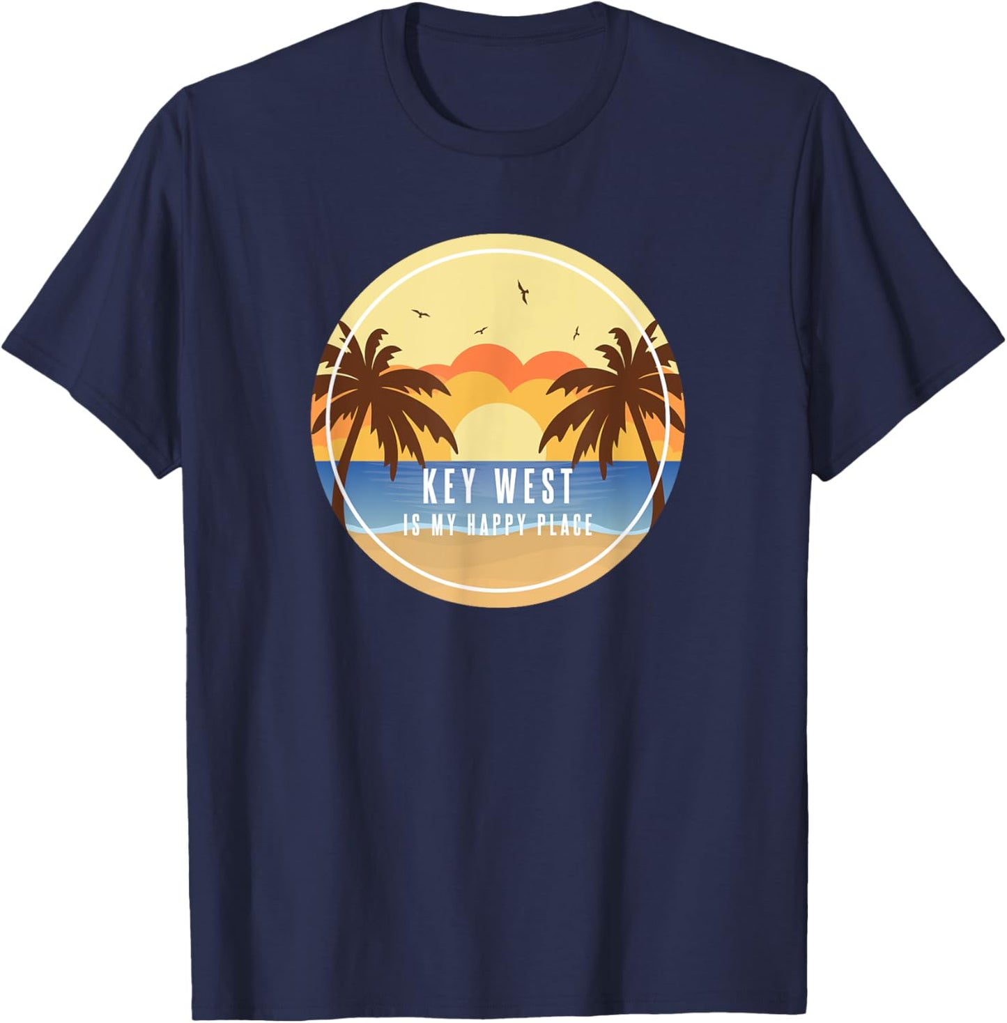 Key West Florida Is My Happy Place Fun Beach Vacation Sun Pa T-Shirt - T-Shirt | Navy