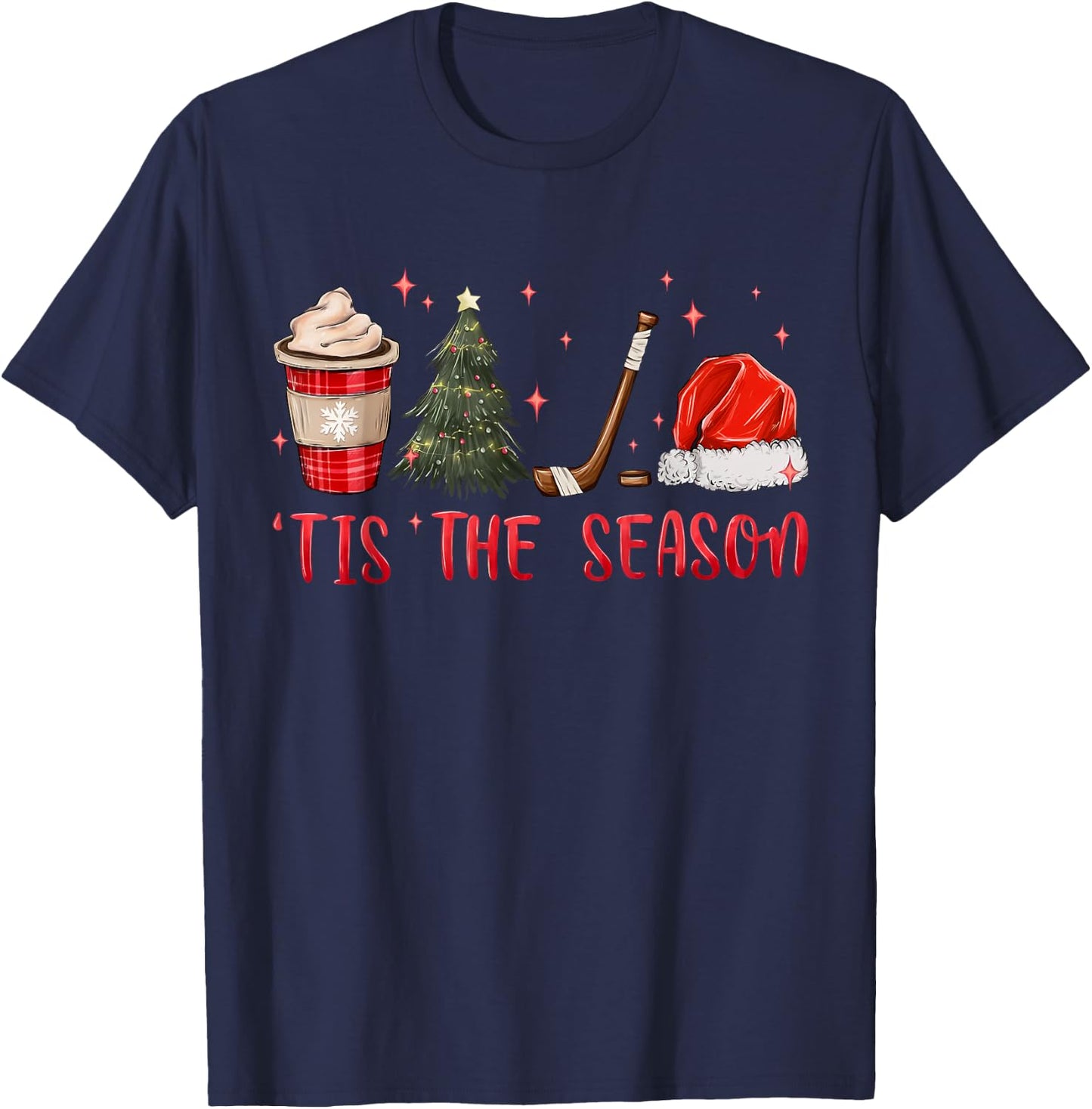 Tis The Season Hockey Coffee Xmas Tree Ice Hockey Christmas T-Shirt - T-Shirt | Navy