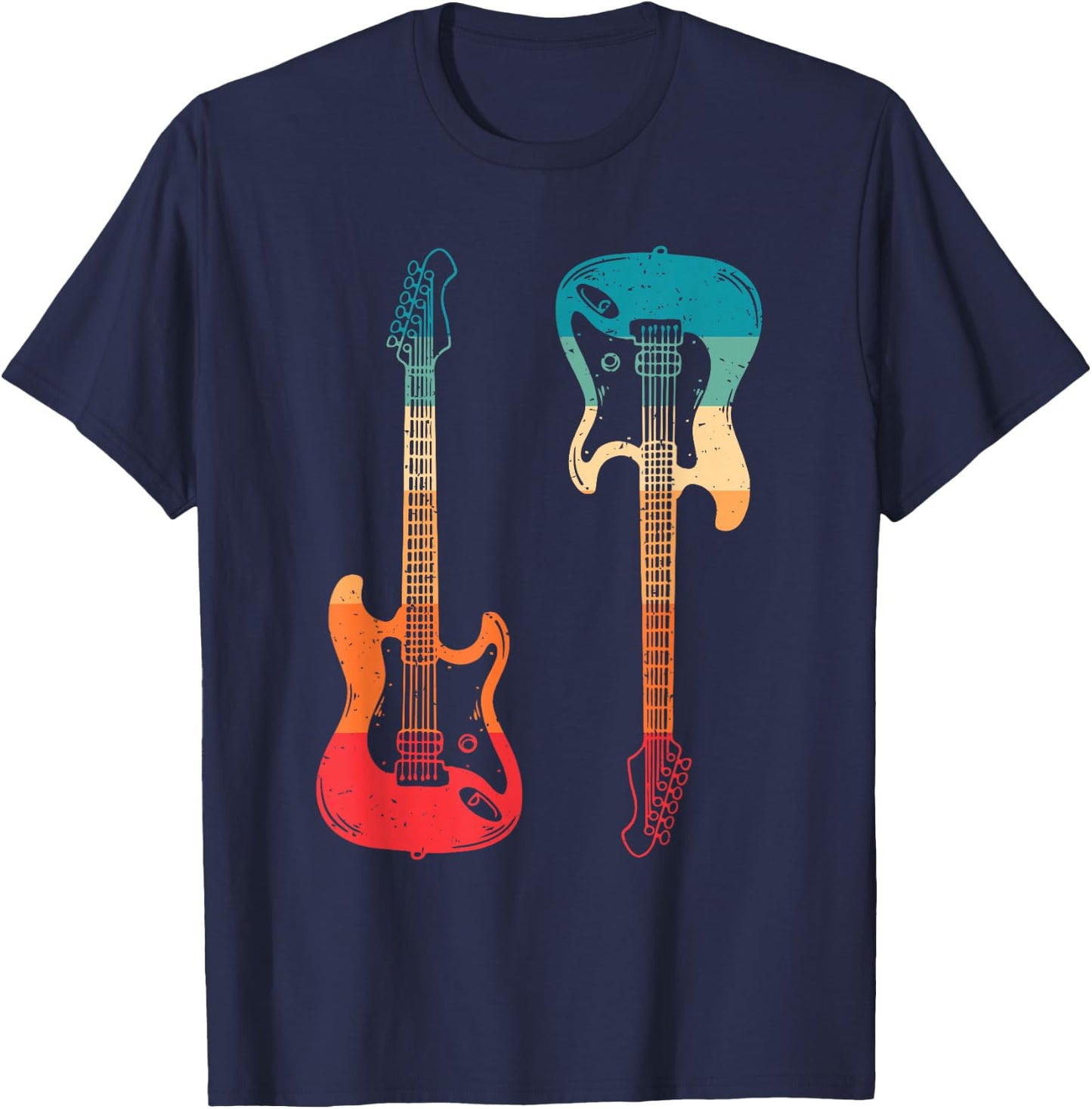 Retro Guitarists Electric Guitar Bass Guitar Rock Music Men T-Shirt - T-Shirt | Navy