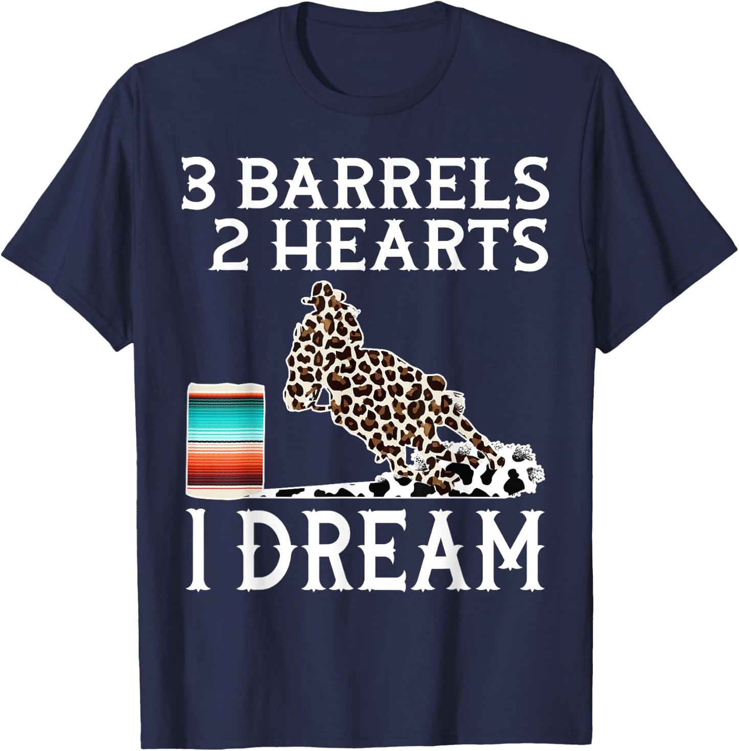 Horse Barrel Racing Western Serape Leopard Cow Rodeo Cowgirl T-Shirt - T-Shirt | Navy