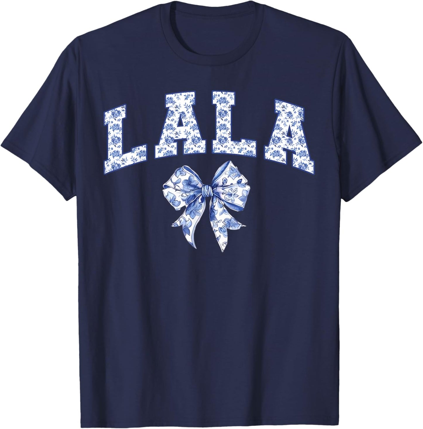 Lala Coquette Toile Blue Bow Floral Family Matching T-Shirt - T-Shirt | Navy