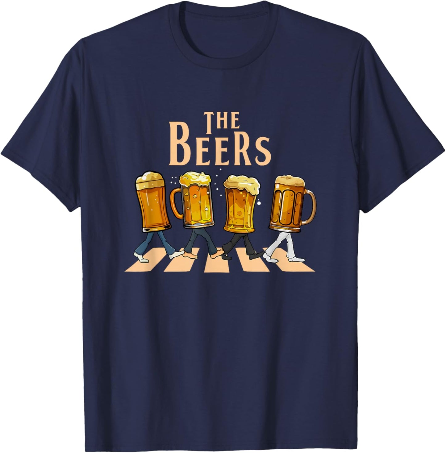 The Beers Abbey Road Parody Funny Beer Lovers T-Shirt - T-Shirt | Navy