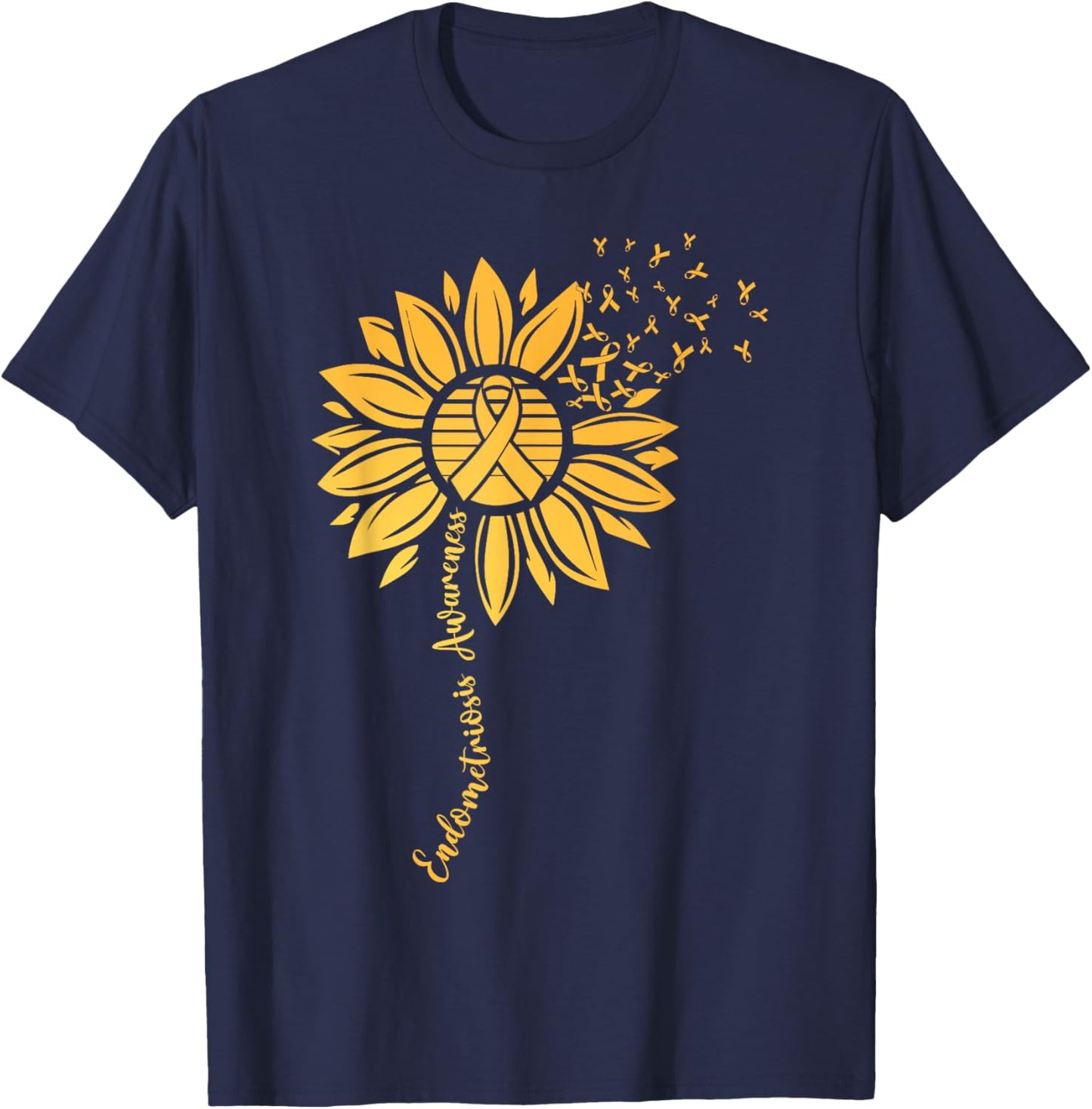 Endometriosis Awareness Month Sunflower Yellow Ribbon T-Shirt - T-Shirt | Navy