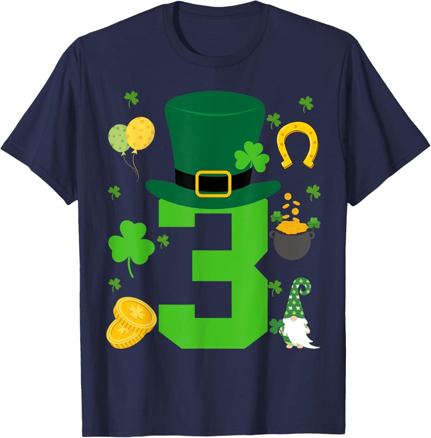 Toddler 3rd Birthday Patricks Day Themed 3 Year Old Boys Kid T-Shirt - T-Shirt | Navy