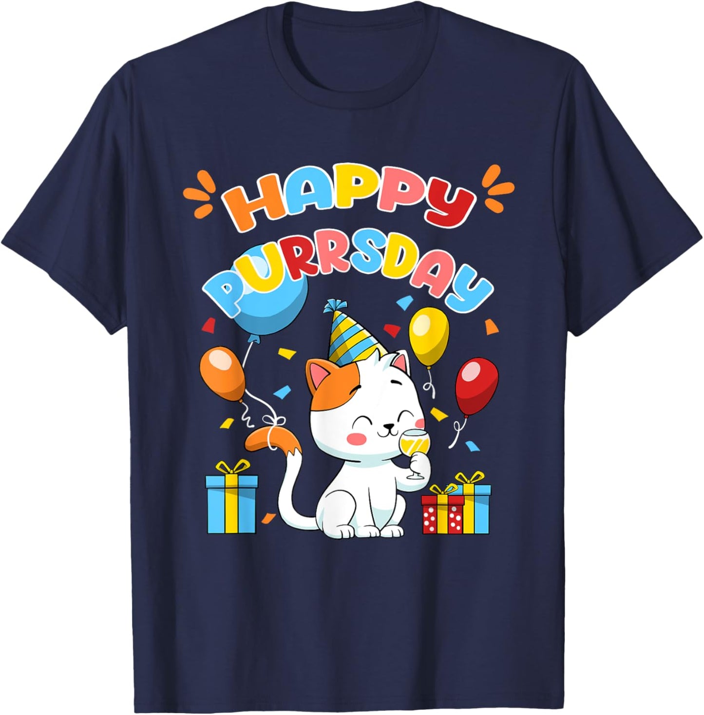 Happy Birthday Cat Kitten Lover Funny Cute Kitty Pet Owner Men Women Girls Kids T-Shirt - T-Shirt | Navy