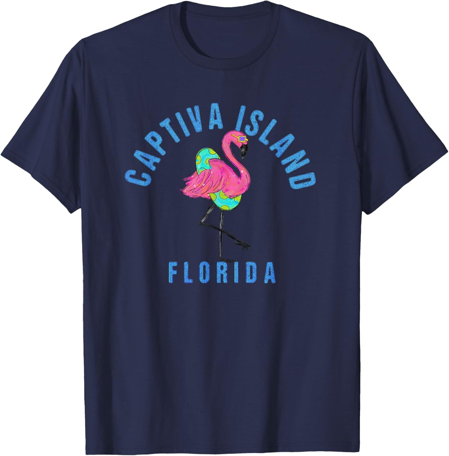 Captiva Island Beach Design / Flamingo Illustration T-Shirt - T-Shirt | Navy