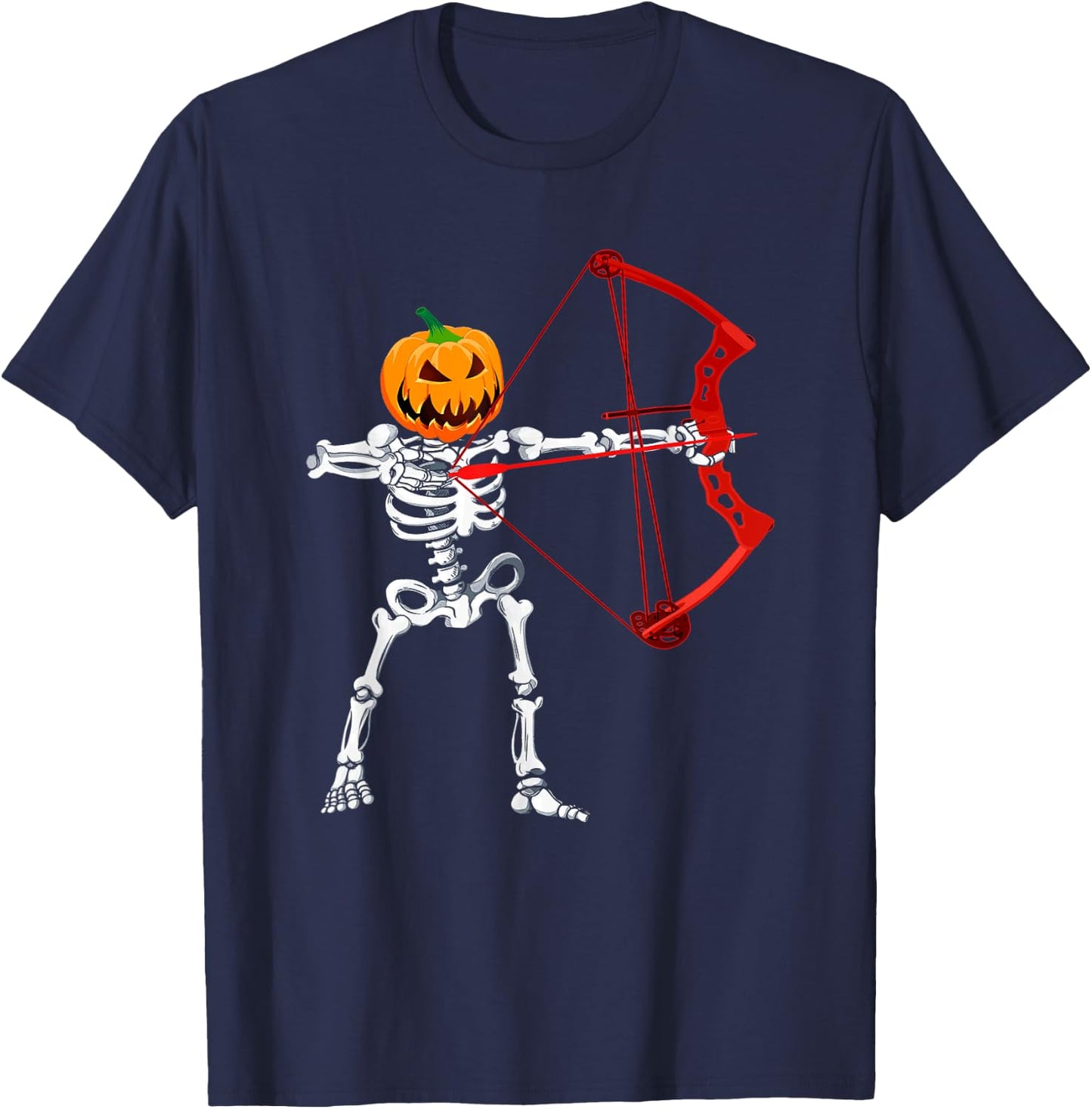 Skeleton Archery Halloween Pumpkin Bow Hunting T-Shirt - T-Shirt | Navy