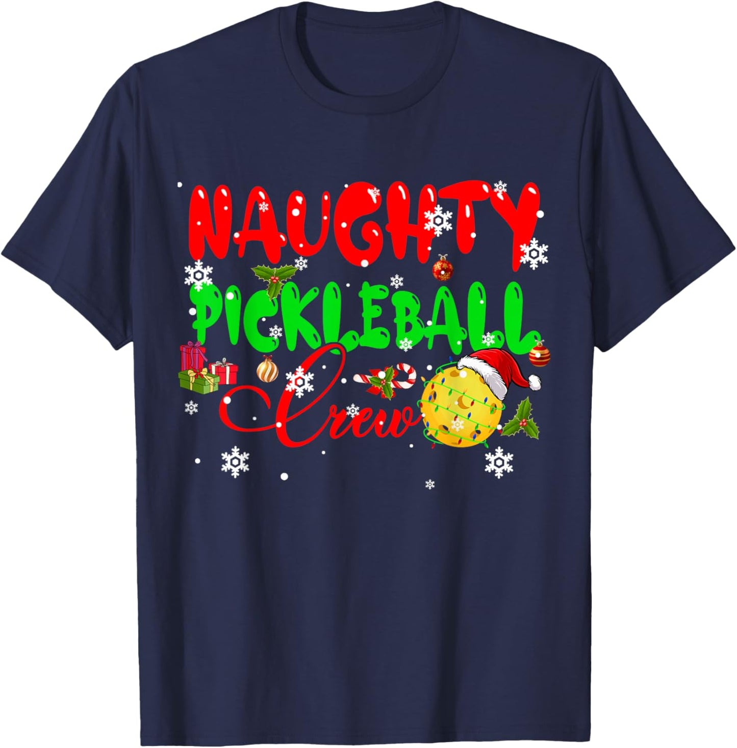 Naughty Pickleball Crew Christmas Sports Funny Player Family T-Shirt - T-Shirt | Navy