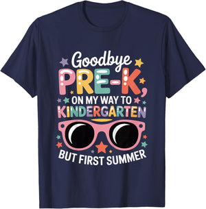 Girls Goodbye Pre-K Graduation First Day Of Kindergarten T-Shirt - T-Shirt | Navy