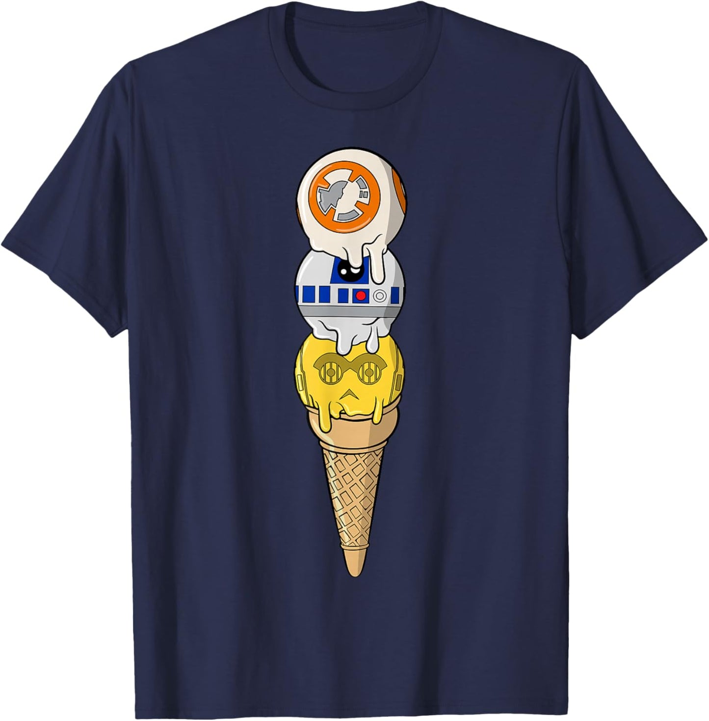 Star Wars Classic BB-8 R2-D2 & C-3PO Ice-Cream Scoops T-Shirt - T-Shirt | Navy