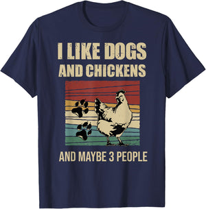 I Like Dogs And Chickens And Maybe 3 People Vintage T-Shirt - T-Shirt | Navy