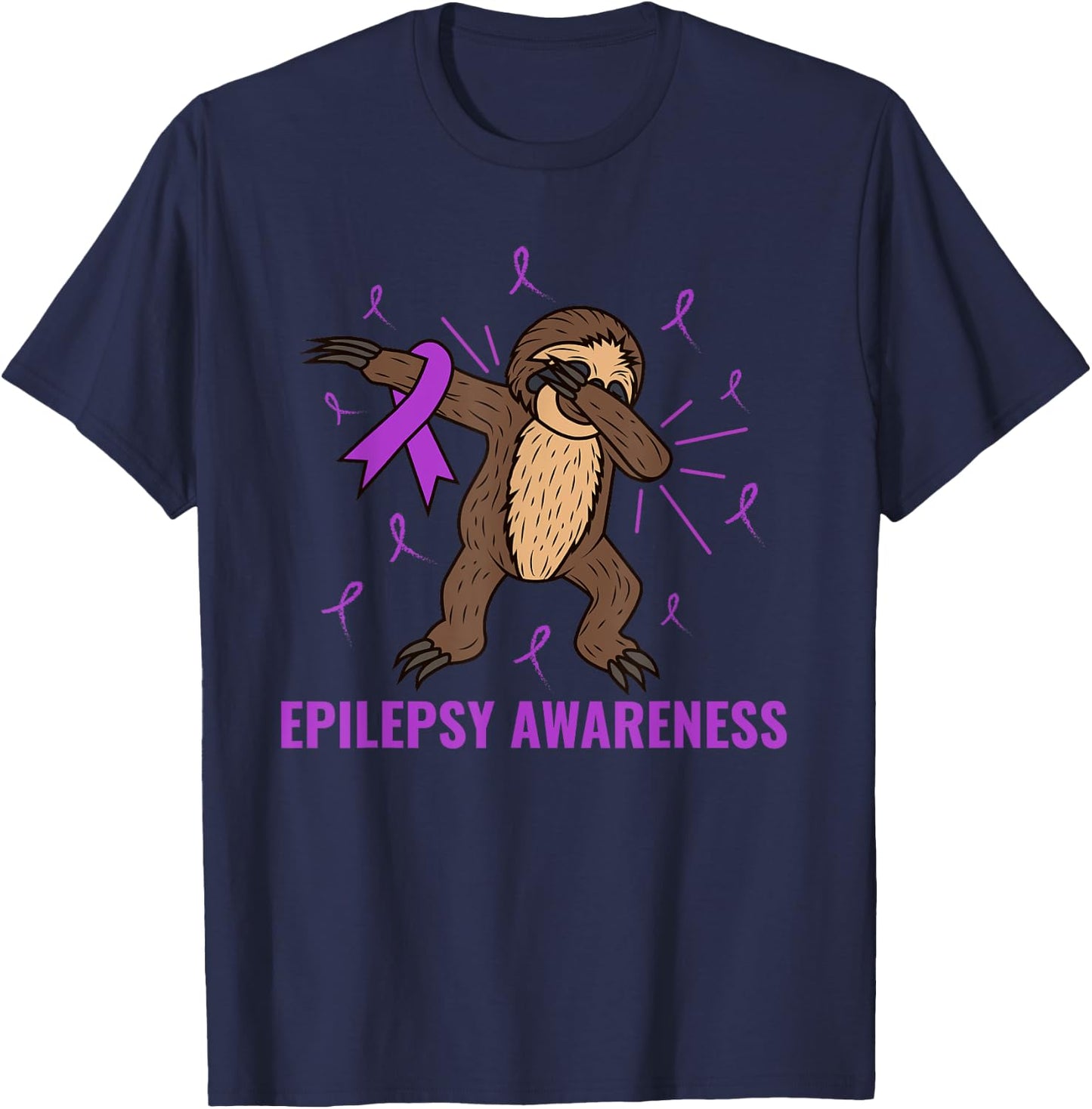 Epilepsy Awareness Month Sloth Advocate Epileptic Dabbing T-Shirt - T-Shirt | Navy