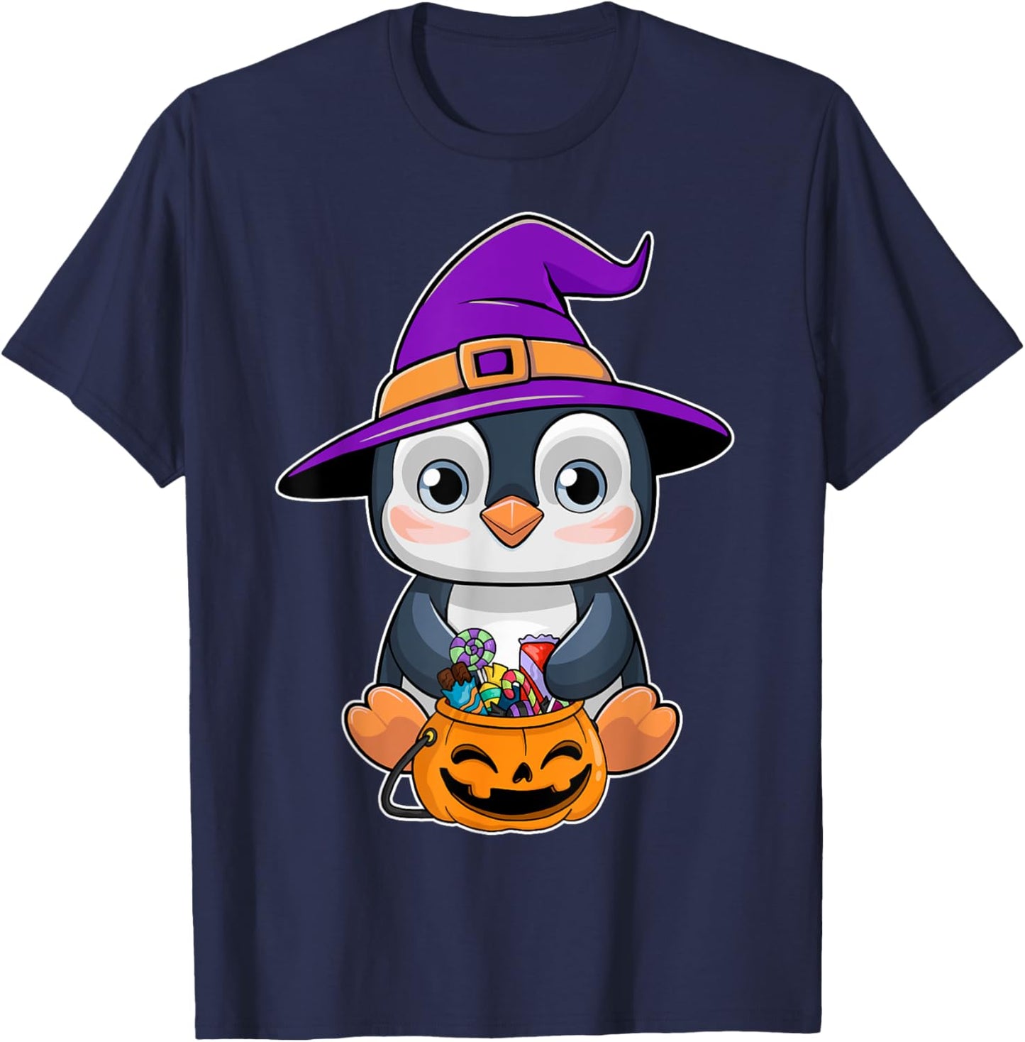 Penguin Halloween Witch Hat Pumpkin Penguin Halloween T-Shirt - T-Shirt | Navy