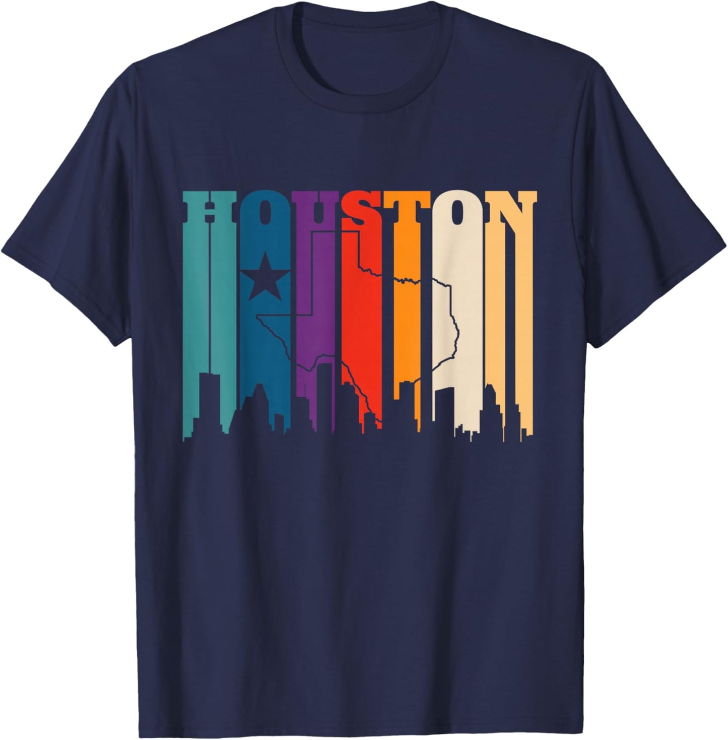 Houston Texas Map Skyline Gift Texas Home State Souvenir T-Shirt - T-Shirt | Navy