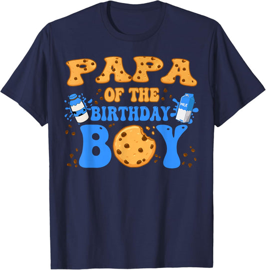 Papa Of The Birthday Boy Milk and Cookies Lover T-Shirt - T-Shirt | Navy
