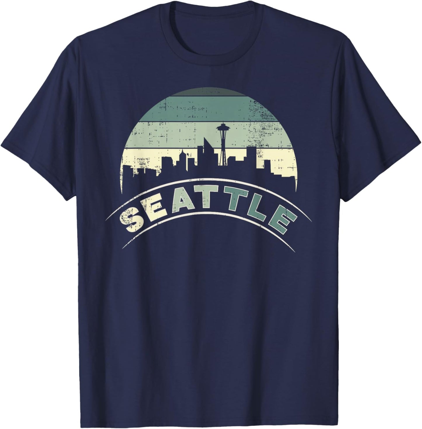 Grunge Seattle Skyline Distressed Look design T-Shirt - T-Shirt | Navy