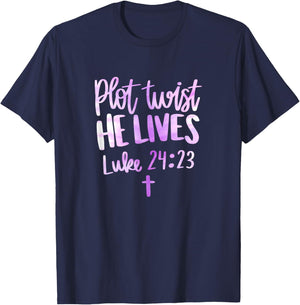 Plot Twist He Lives Jesus Christ Easter Easter Christian T-Shirt - T-Shirt | Navy