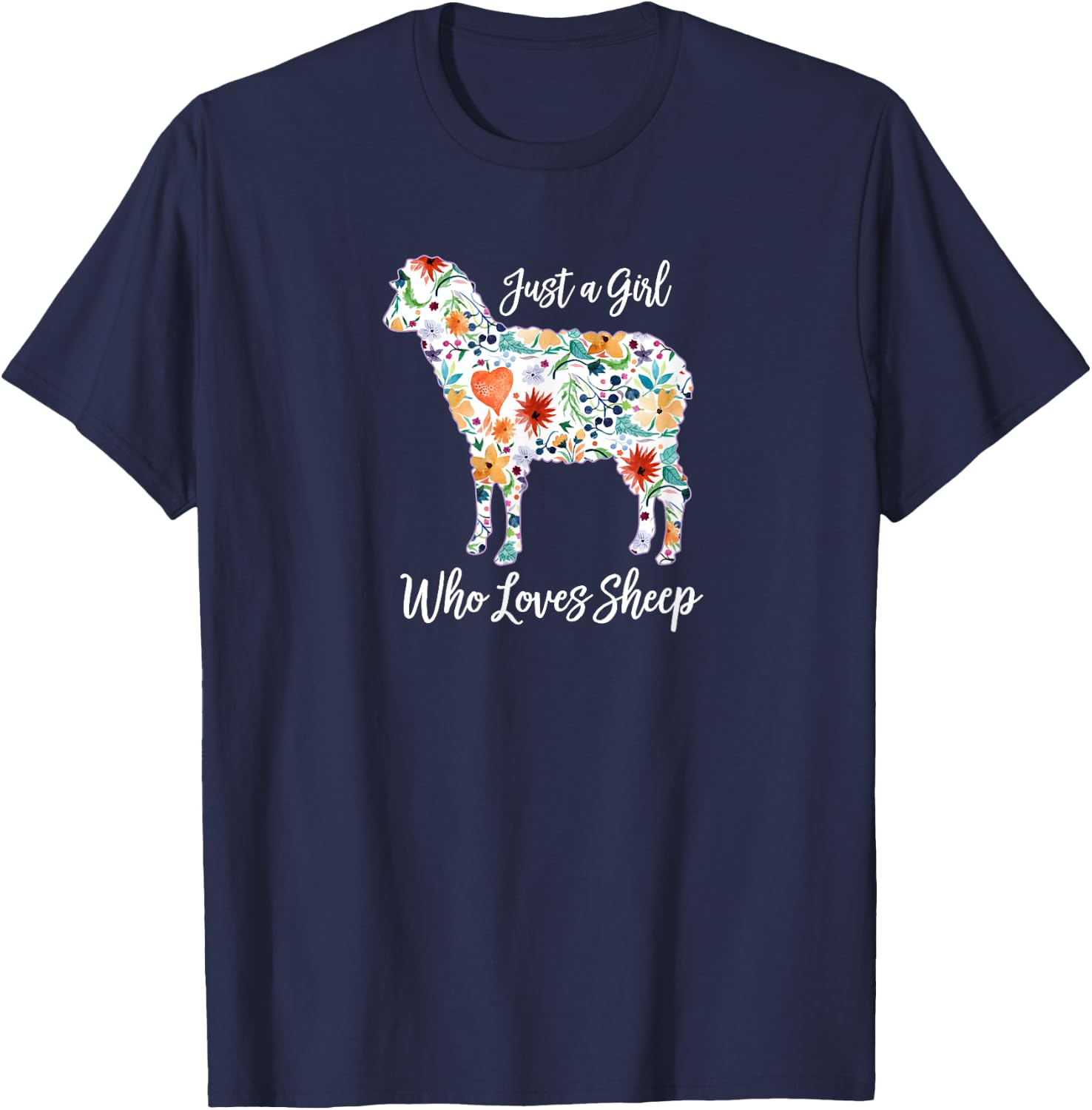 JUST A GIRL WHO LOVES SHEEP cute funny design T-Shirt - T-Shirt | Navy