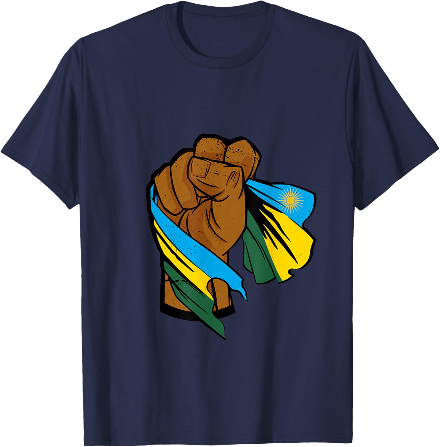Rwanda Flag Rwandan Roots Rwandan Pride Power Handfist T-Shirt - T-Shirt | Navy