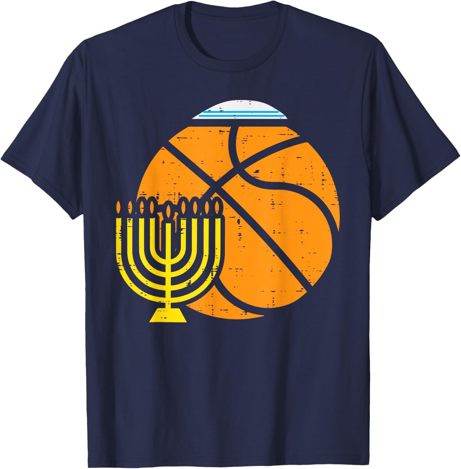 Jewish Basketball Menorah Hanukkah Chanukah Sport Lover Gift T-Shirt - T-Shirt | Navy