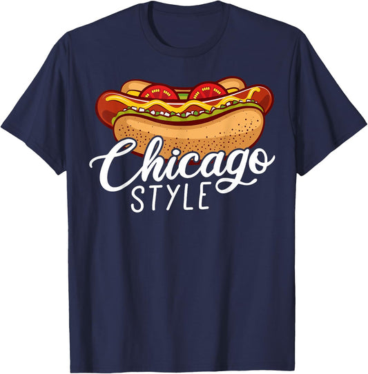 Chicago Style HOT Dog Gift Hotdog T-Shirt - T-Shirt | Navy