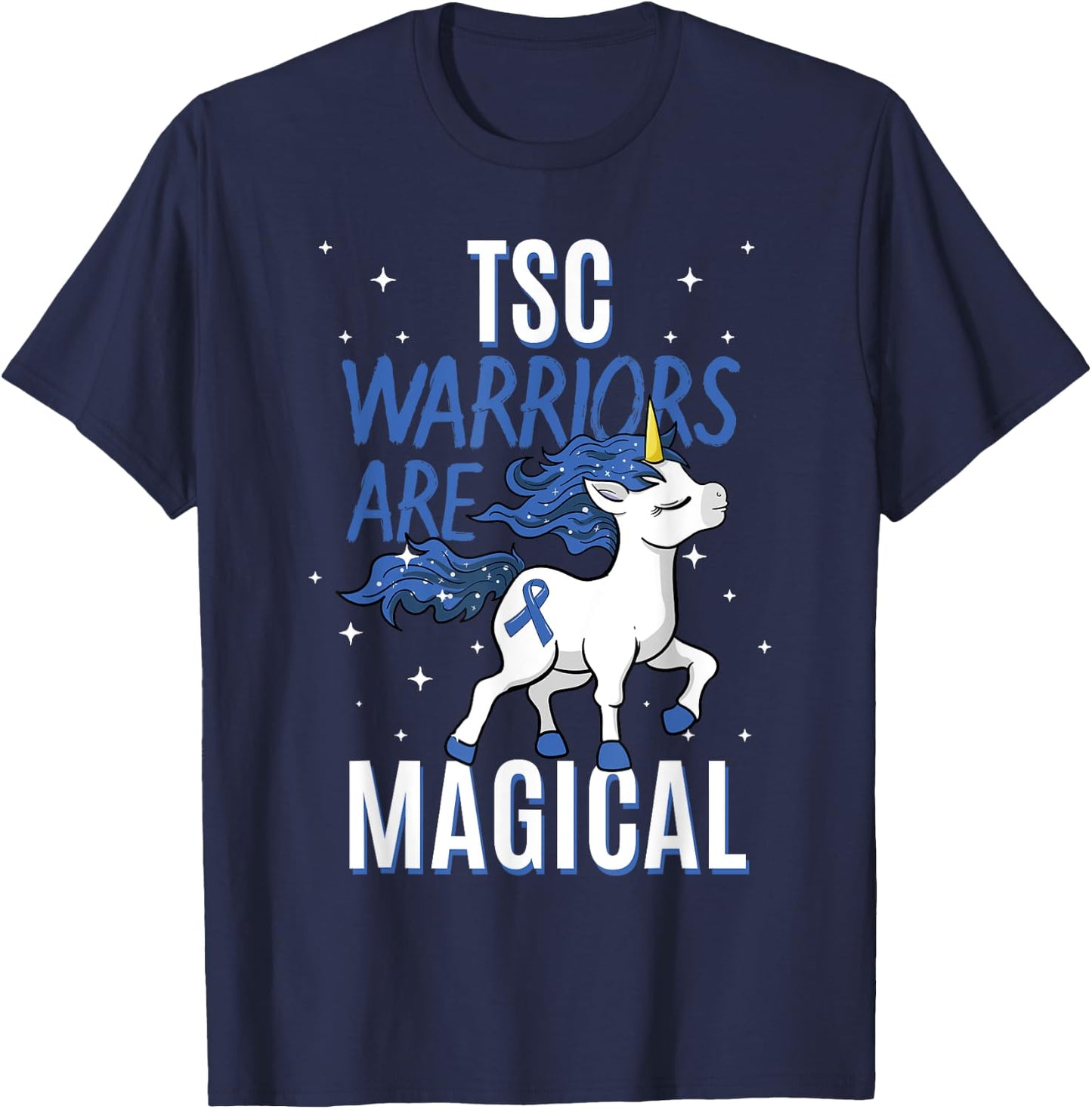 Tuberous Sclerosis Complex TSC Magical Unicorn Blue Ribbon T-Shirt - T-Shirt | Navy