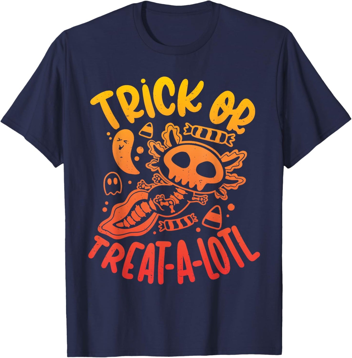Trick or Treat A Lotl Skeleton Axolotl Halloween Costume T-Shirt - T-Shirt | Navy